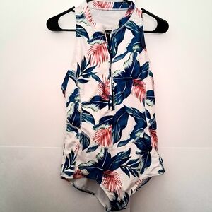 TROPICAL BEACH LEAF PRINTED Design Women's One Piece Swimsuit Size XL